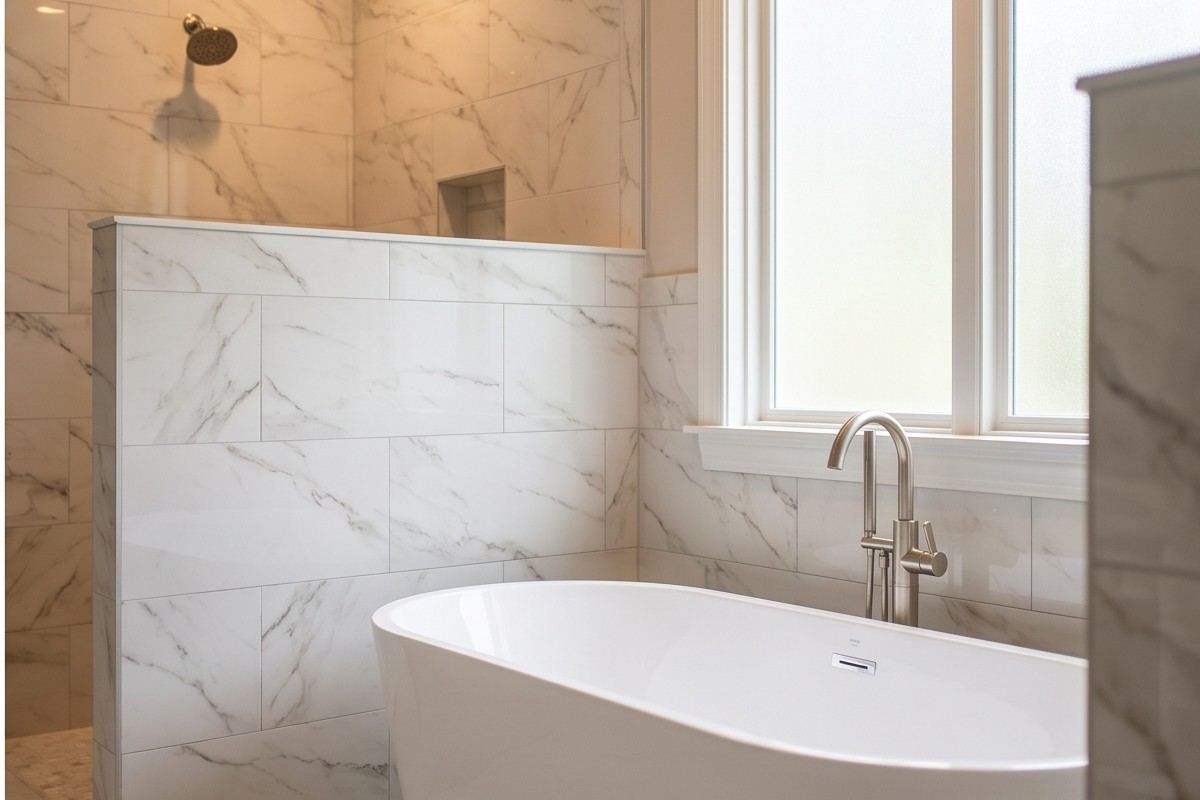 Freestanding tub, marble shower in Paradise Valley